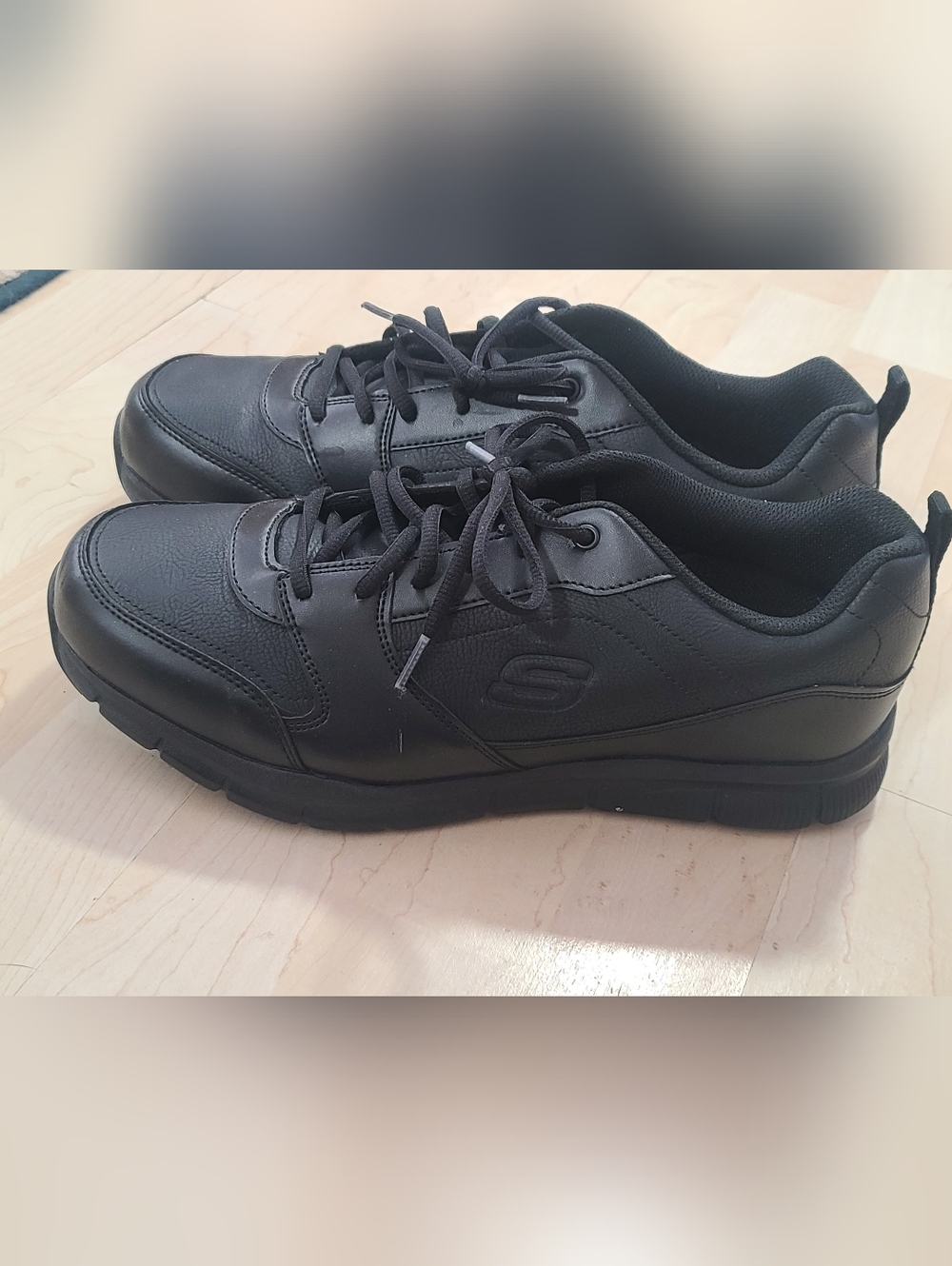 Skechers Men’s Black Lace-Up Comfort Sneaker, Slip Resistant, ASTM Size 12